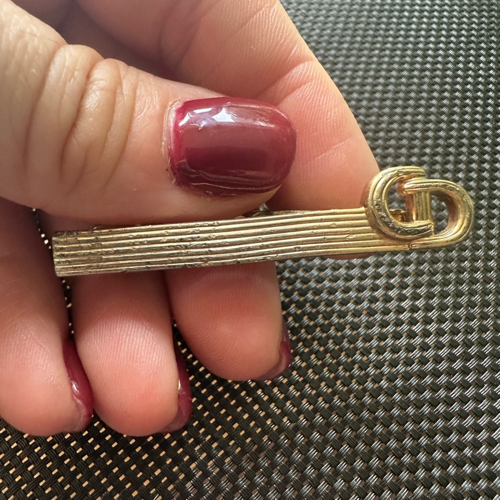 Christian Dior Gold Textured Tie Clip